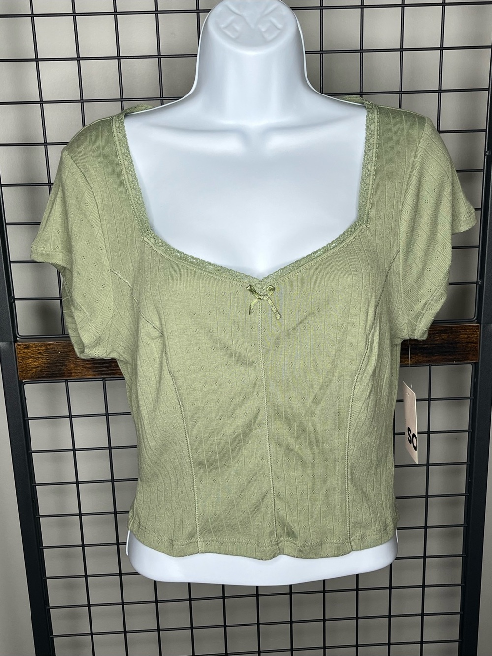 SO Olive Green Scoop-Neck Cropped Tee with Front Bow NWT